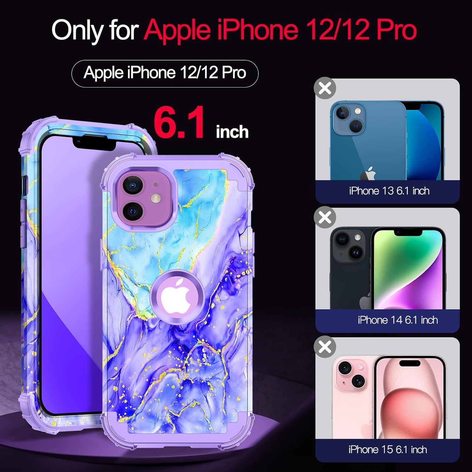 Casetego for iPhone 12 Case,iPhone 12 Pro Case,Three Layer Heavy Duty Sturdy Shockproof Full Protection Rugged Hard PC+Soft TPU Bumper Case for Apple iPhone 12/12 Pro,Cobalt Violet - Image 2