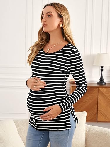 Miniatura 3 de Floerns Camiseta casual de manga larga con estampado de rayas para mujer