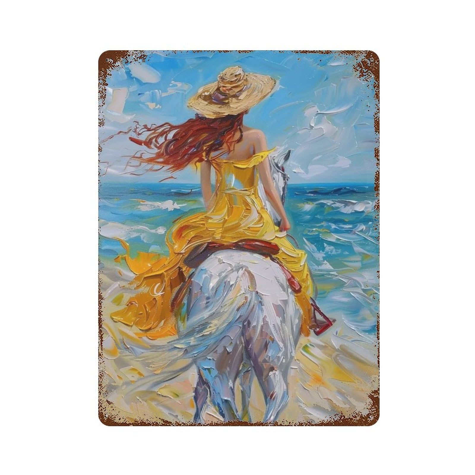 Hduryeyryy Multicolour Coastal Gallop In Yellow Gown 01 Wall Retro Iron Vintage Art Metal Tin Sign Poster Modern Home Cofffee Club Art Bar Shop Decor 40X30cm
