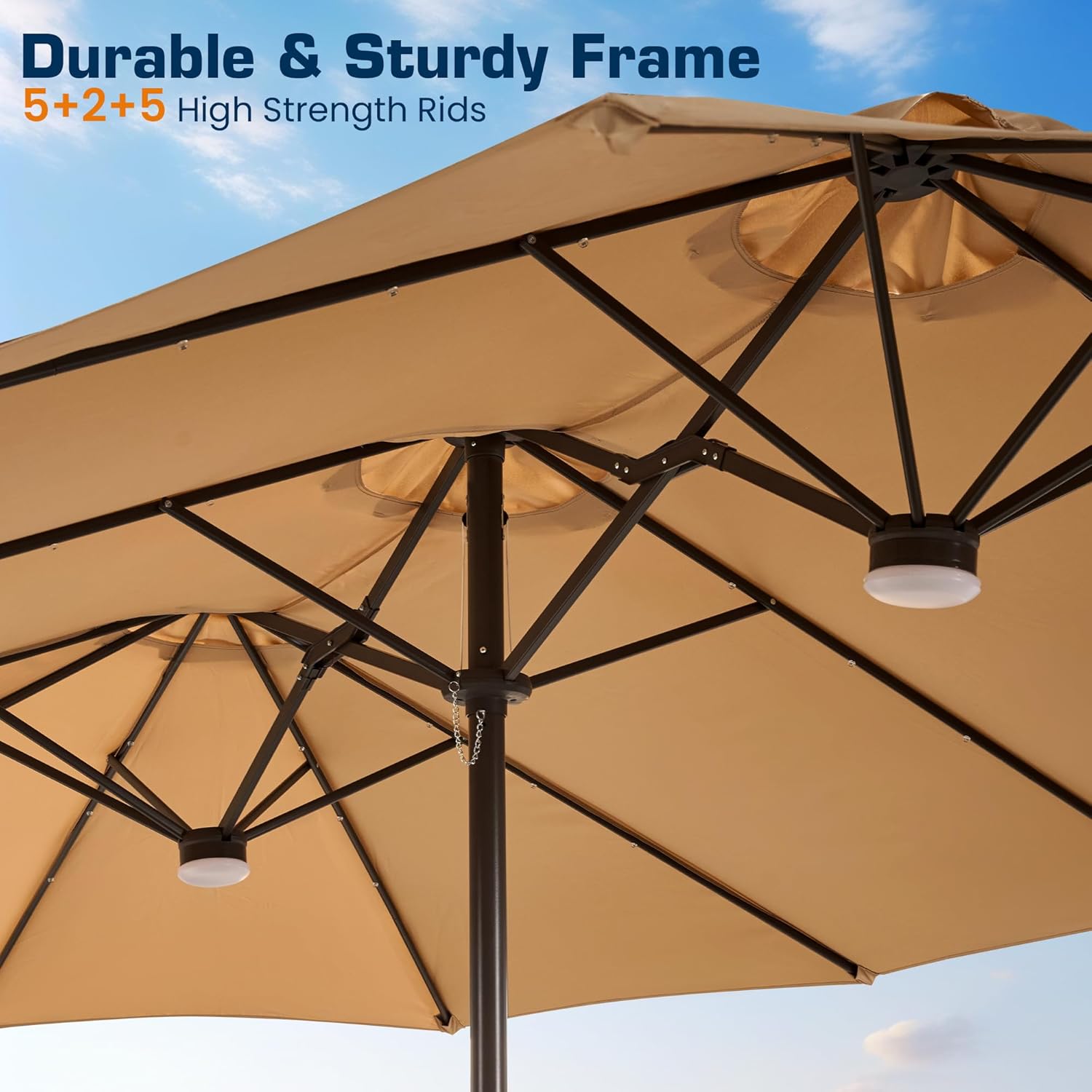 15FT Large Patio Umbrellas with Base Included, Double-Sided Outdoor Umbrella with Crank Handle, Rectangular Patio Market Umbrella for Poolside Lawn Backyard Garden