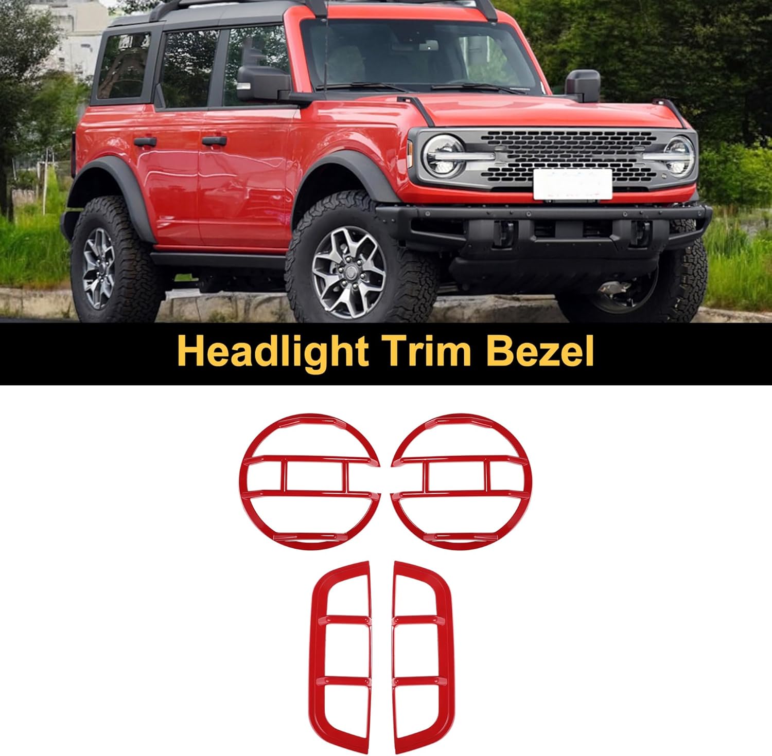 ACROPIX Front Left Front Right Headlight Trim Bezel for Ford Bronco 2021-2023 Headlamp Bezel Headlight Cover Decor Red 2 Set