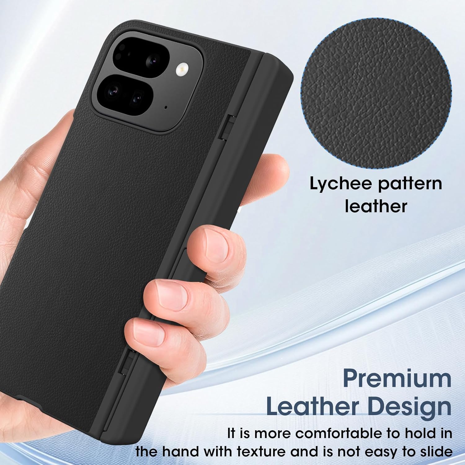 Keallce for Google Pixel 10 Pro Fold Case 2025 with Outer Screen Protector, Hidden Kickstand, Leather Texture PC Full-Body Shockproof Hinge Protection Protective Cover for Pixel 10 Pro Fold 5G - Black