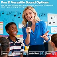 Vista 6 de Micrófono inalámbrico Bluetooth para karaoke, micrófono portátil 5 en 1 con altavoz y luces RGB dinámicas, mini máquina de karaoke para viajes