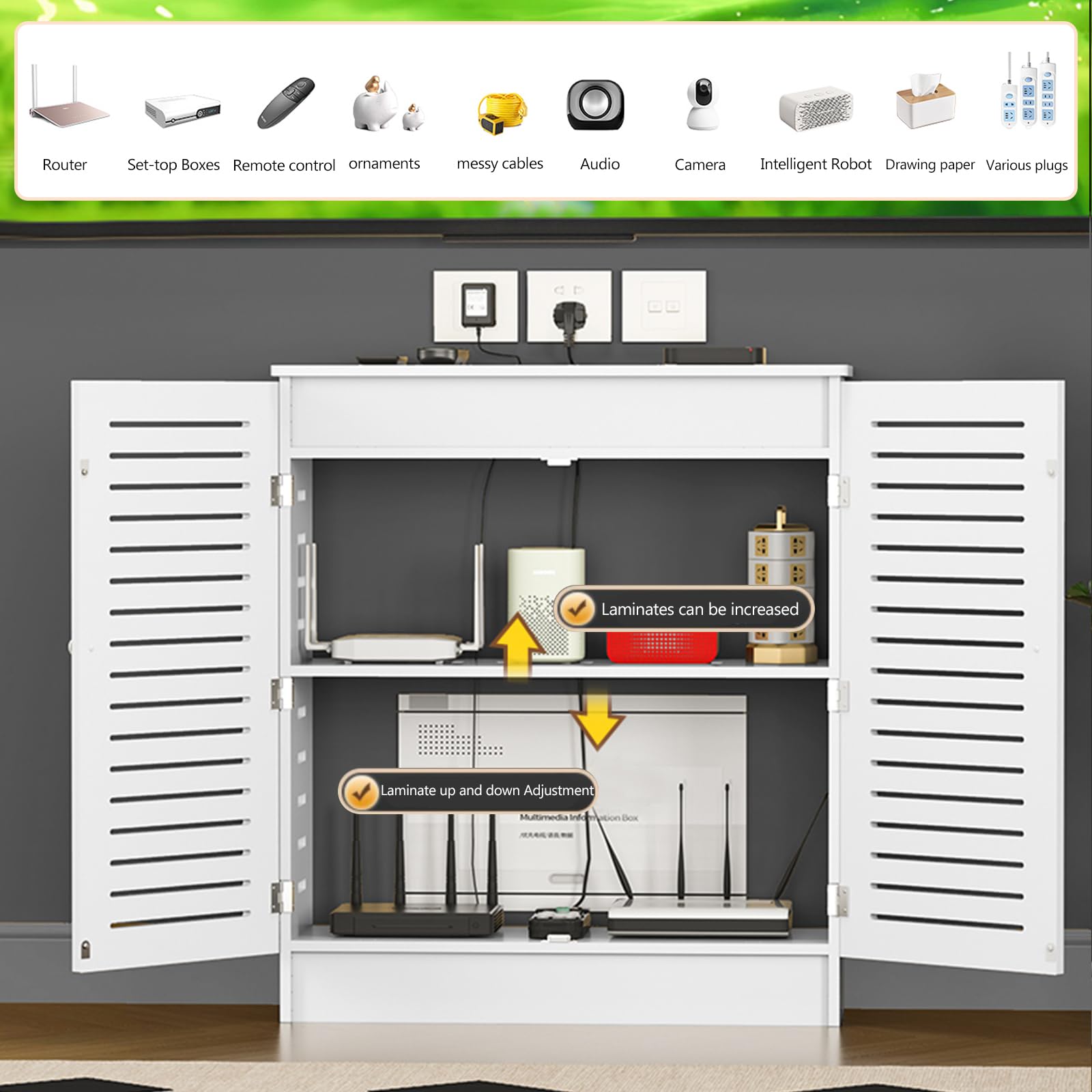 Armoire de rangement routeur WiFi, organisateur en PVC pour modem, TV Box et appareils multimédias, système de gestion des câbles pour une maison sans encombre et performances Internet améliorées