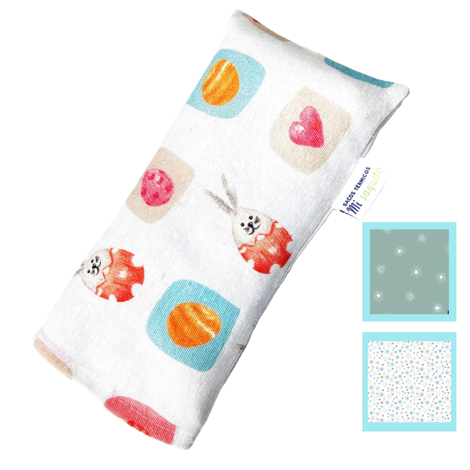 Saco Térmico de Semillas para Bebé 20x10 cm con Funda Lavable–Saquito Anticolicos para Microondas – Bolsa Térmica con Semillas de Trigo y Lavanda para Recién Nacido –Alivio Cólicos Bebé (CONEJITOS)