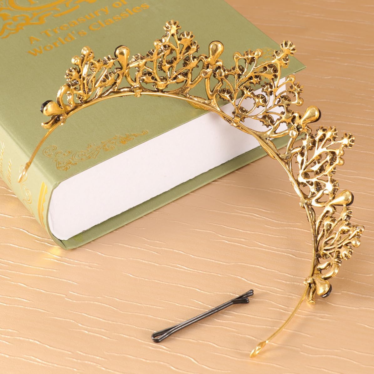 Cabilock Black Baroque Rhinestone Crown Hair Accessory for Women Brides