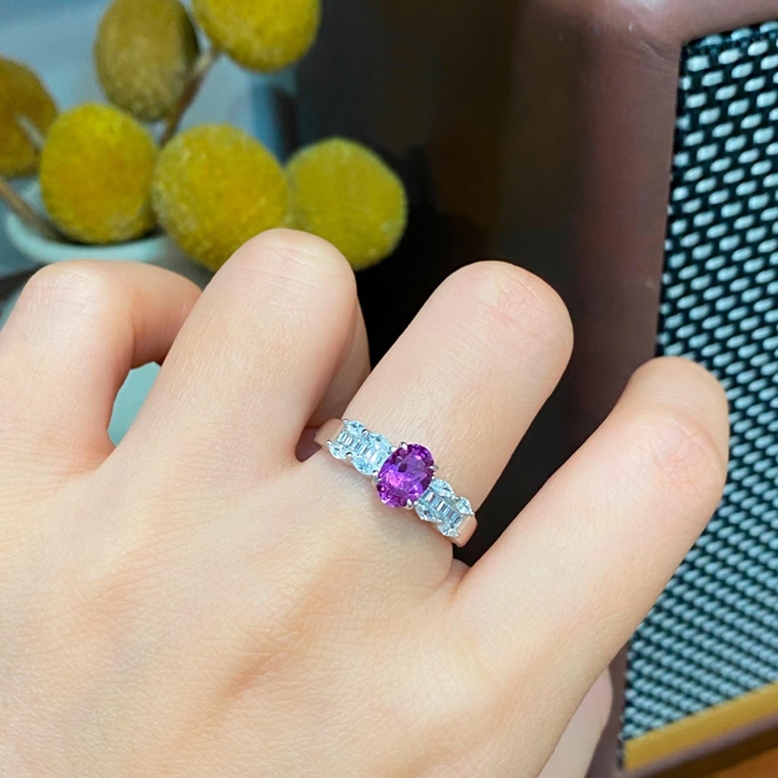 Anillo para mujer con zafiro creado de oro blanco de 1 ct, anillos de boda de oro auténtico, elegantes anillos de banda para mujeres