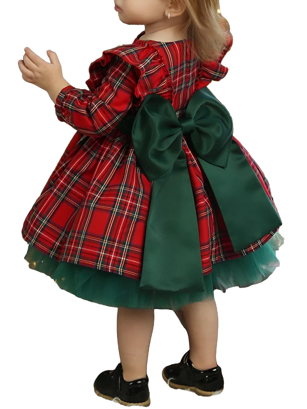 Girls Christmas Dress Toddler Baby Girl Family Matching Christmas Outfits Plaid Tulle Tutu Skrit Xmas Clothes Kids (Christmas Dress_Green Bow, 1-2 Years)
