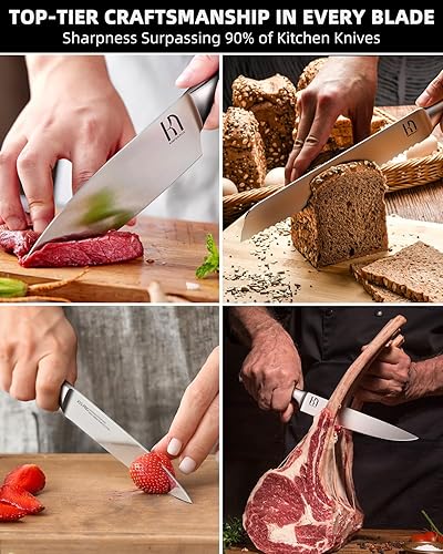 Miniatura 4 de Juego de cuchillos de cocina de alta calidad con bloque, 14 cuchillos japoneses de acero inoxidable de alto carbono para cocina, juego de cuchillos