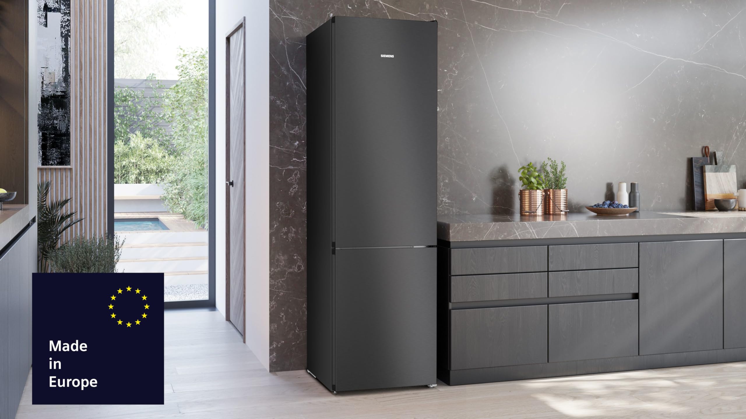 Siemens iQ300 Freistehende Kühl-Gefrier-Kombination 203x60, KG39NVXAG, 260 L Kühlen & 103 L Gefrieren, Total noFrost, Nahtlose Platzierung, hyperFresh 0°C, LED-Beleuchtung, antiFingerprint Schwarz