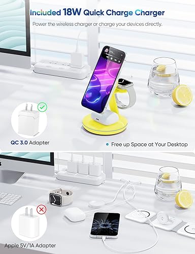 Miniatura 2 de Estación de carga inalámbrica magnética para Apple Series, 3 en 1 de 15 W, soporte de carga rápida Mag-Safe con adaptador QC3.0, para iPhone 15, 14,