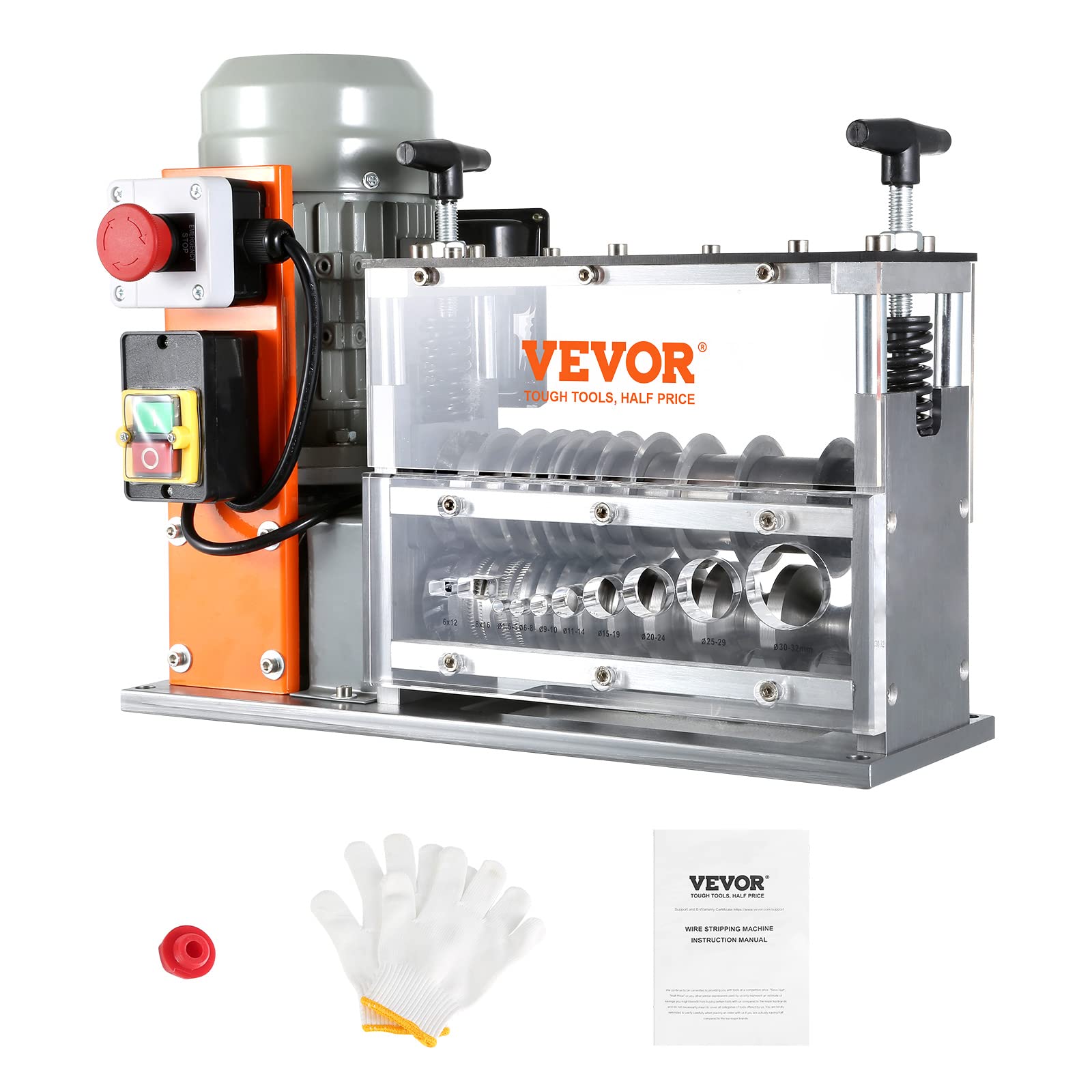 VEVOR Elektryczna maszyna do ściągania izolacji kablowej, 1,5-32 mm, 750 W, urządzenie do ściągania izolacji 30 m na minutę, szczypce do ściągania izolacji, ostrze ze stali sprężynowej 65 Mn, idealne
