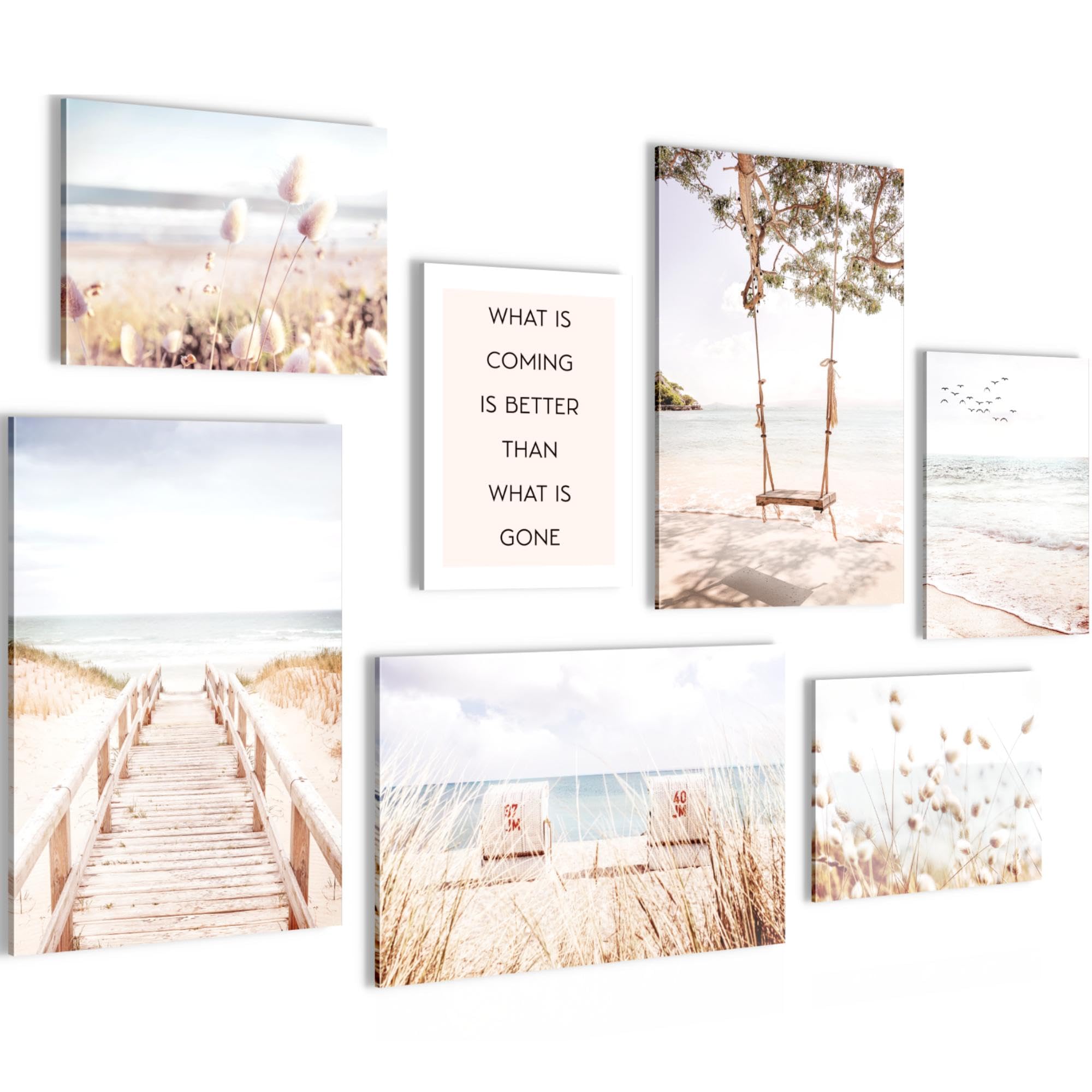 Novart PRÊT À ÊTRE ACCROCHÉ - Tableaux Decoration Set Plage Mer Boho beige - Salon Chambre Couloir XXL Collage - N038172a