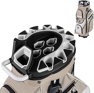 Golf Cart Bag, 14 Way Full-Length Dividers with 6 Molded Lock Top Club Bag, Lightweight Golf Club Bag with 11 Pockets, Cooler Bag, Padded Strap, Handles & Rain Hood