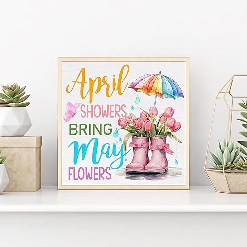 Miniatura 3 de RYMILIE Kits de pintura de diamantes inspiradores para adultos, botas de lluvia, kits de arte de diamantes 5D para adultos, flores, bricolaje