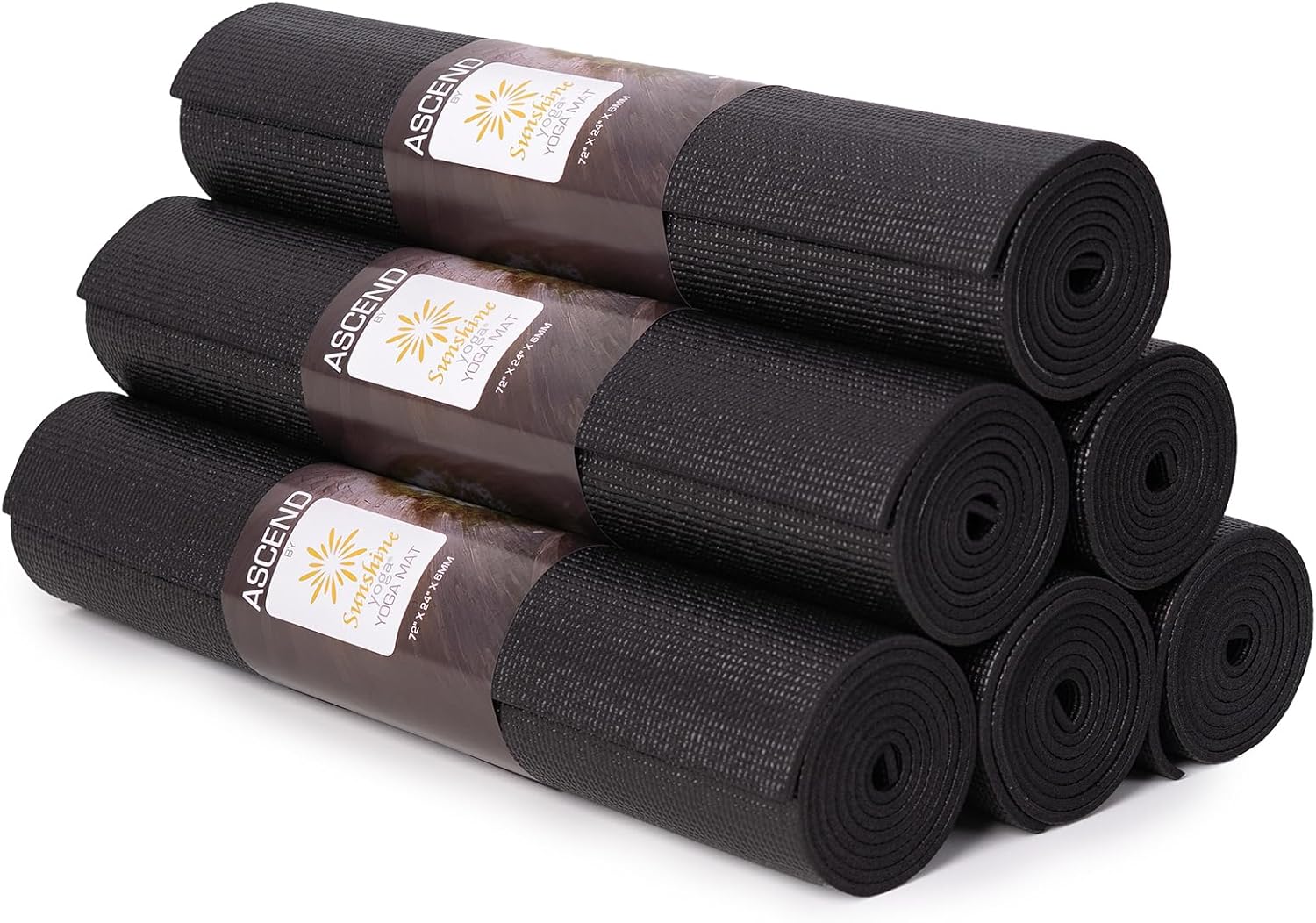 Sunshine Yoga 6-Pack Deluxe Studio 6mm Extra Thick Yoga Mat, 72" x 24" Extra Long Exercise Mat, Non Slip, Anti-Tear Fitness Mat, Yoga Mats for Home Workout or Gym