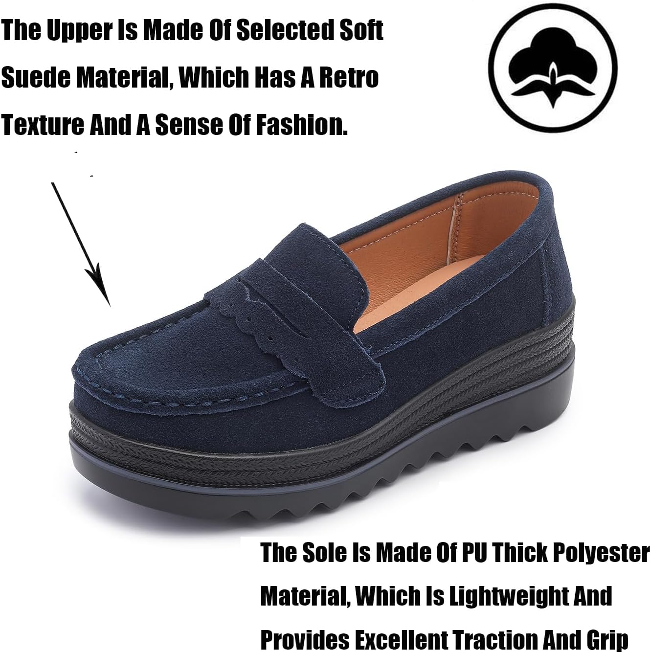Touchmosees Women's Suede Platform Loafers - Slip-On Wedge Moccasin with Comfortable Non-Slip Rocker Sole for Business, Casual, Daily Wear