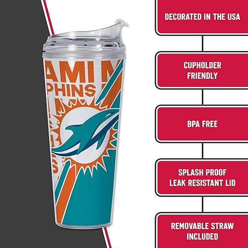 Miniatura 155 de Rico Industries NFL Football - Vaso de acrílico de 24 onzas con tapa con bisagras, vaso de doble pared con licencia oficial para fanáticos de la NFL