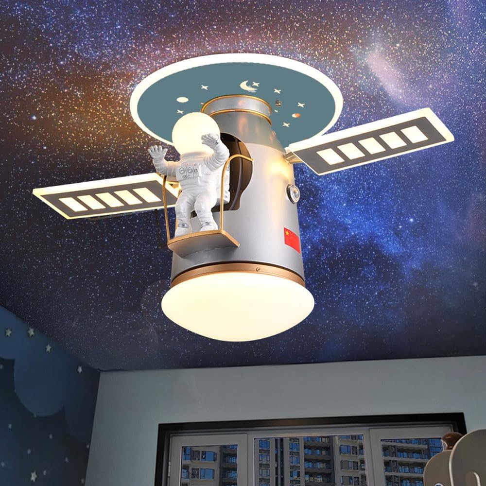 LED Modern Semi Flush Mount Ceiling Light Fixture Nordic Cartoon Astronaut Boy's Room Ceiling Light Bedroom Close to Ceiling Lamp Astronaut Outer Space Kids Room Ceiling Light for Nursery