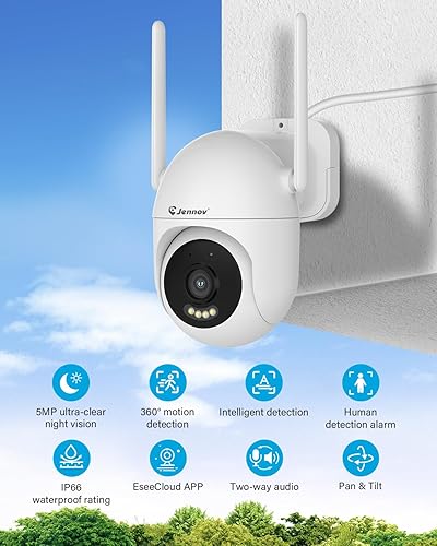 Miniatura 2 de Jennov Sistema de cámara de seguridad inalámbrica de 5 MP con monitor, kit NVR de 10 canales con 4 cámaras alimentadas por tomacorriente, disco duro