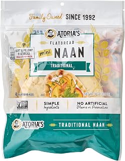 Atoria's Family Bakery Mini Traditional Naan Flatbread 8-Pack | 32 Mini Naans, Non-GMO Vegan, Fresh Baked Authentic Recipe
