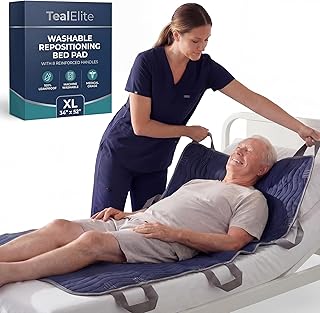 Teal Elite Washable Positioning Bed Pad with 8 Reinforced Handles – 34"x52" Waterproof, Quick-Dry, Absorbent Underpad for Elderly Care, Turning, Lifting & Incontinence Protection (Navy)