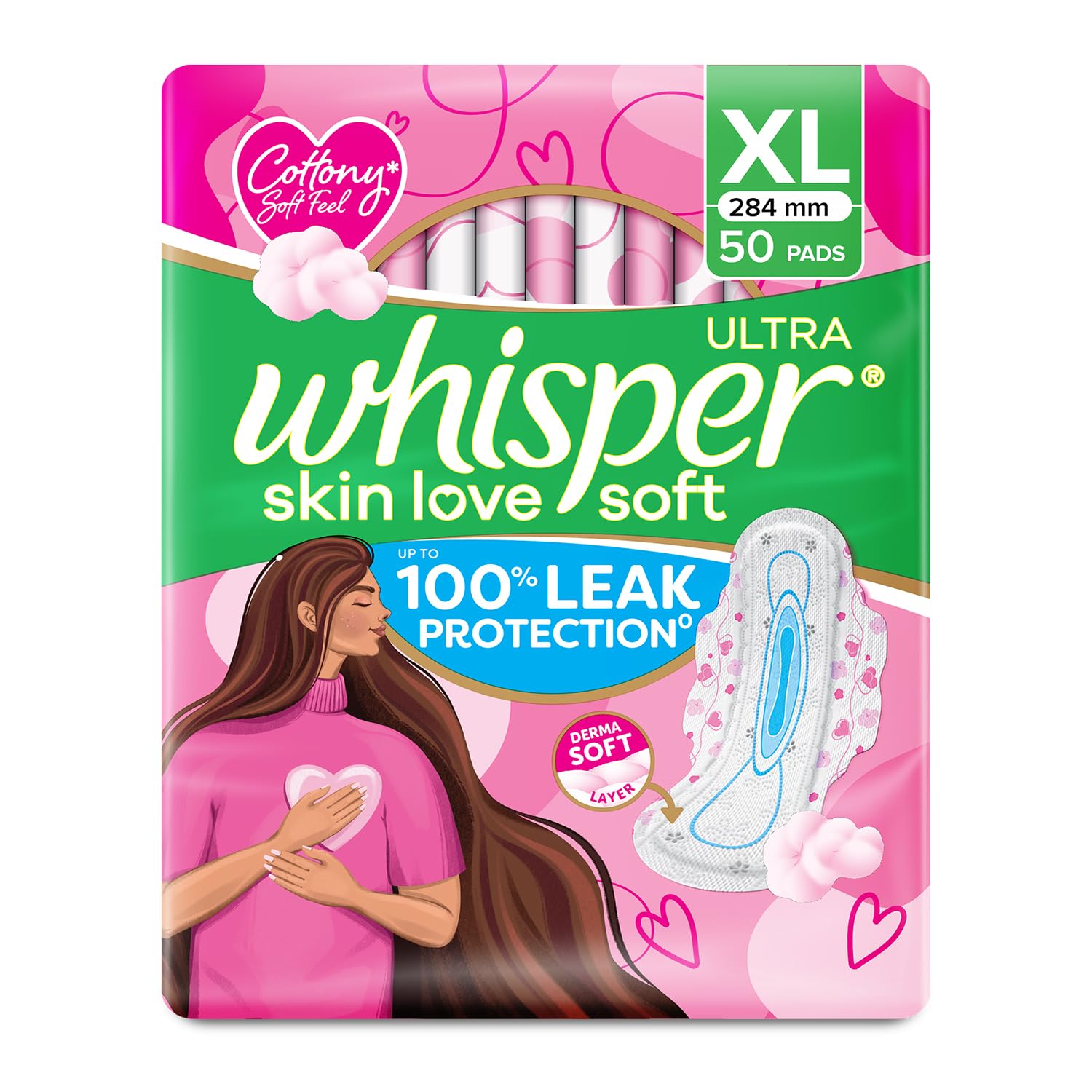 Whisper Ultra Softs Air Fresh Sanitary Pads for Women, XL 50 Napkins
