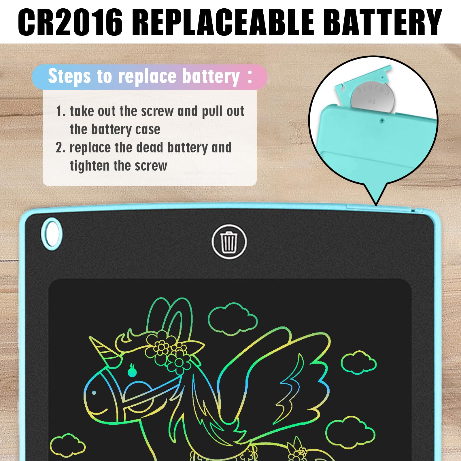 GUYUCOM LCD Kids Doodle Board, 8.5 Inch Electronic Writing Tablet with Lock Function, Erasable Doodle Drawing Pad for Kids Toys Birthday Gifts (Blue) — view 7