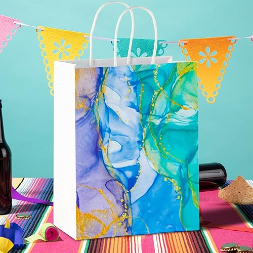 Miniatura 4 de PINWATT 24 bolsas de regalo de mármol con pañuelos, bolsas de fiesta coloridas de 9 pulgadas con asas, adecuadas para fiestas de cumpleaños de niños