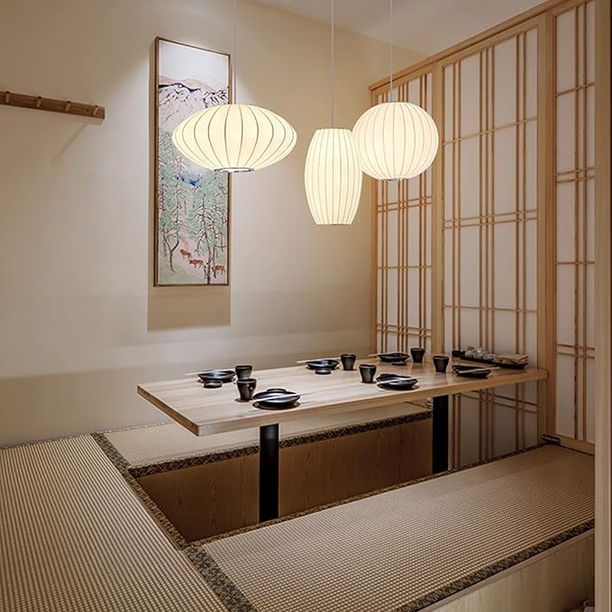 JUBANGLIAN Moderne Kunstmatige Zijde Hanger Verlichting, Eenvoud Indoor Art Opknoping Lamp Creativiteit Sferische Plafondlamp voor Woonkamer Restaurant Tuin Decor (Wit, 33x67cm (13x26inch)) photo 2