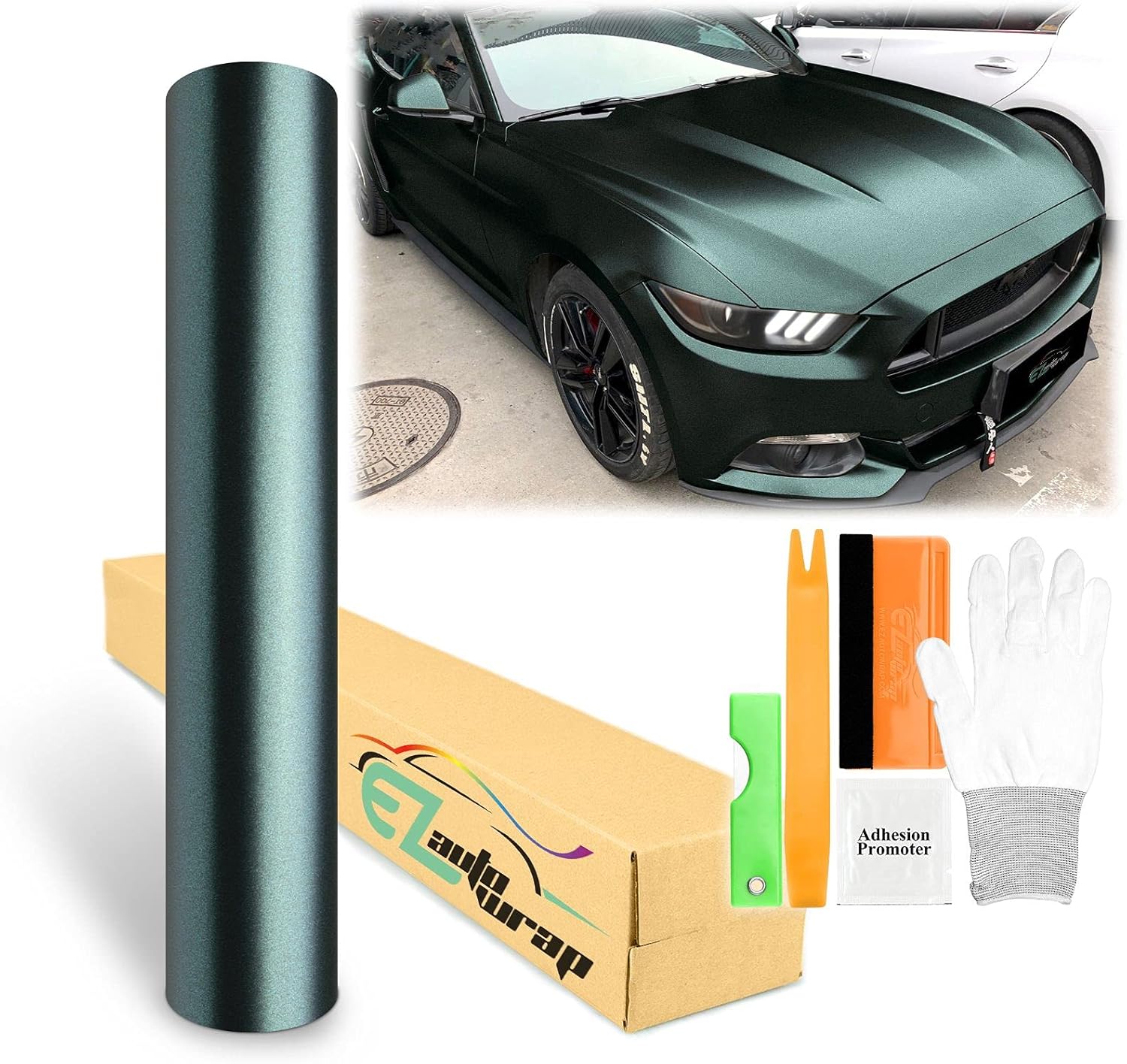 60"x84" (5FTx7FT) Dark Green Matte Metallic Satin Pearl Vinyl Wrap Sticker Sheet Film Car Auto Vehicle DIY Decal Bubble Free Air Release Self Adhesive Peel and Stick Free Tool Kit