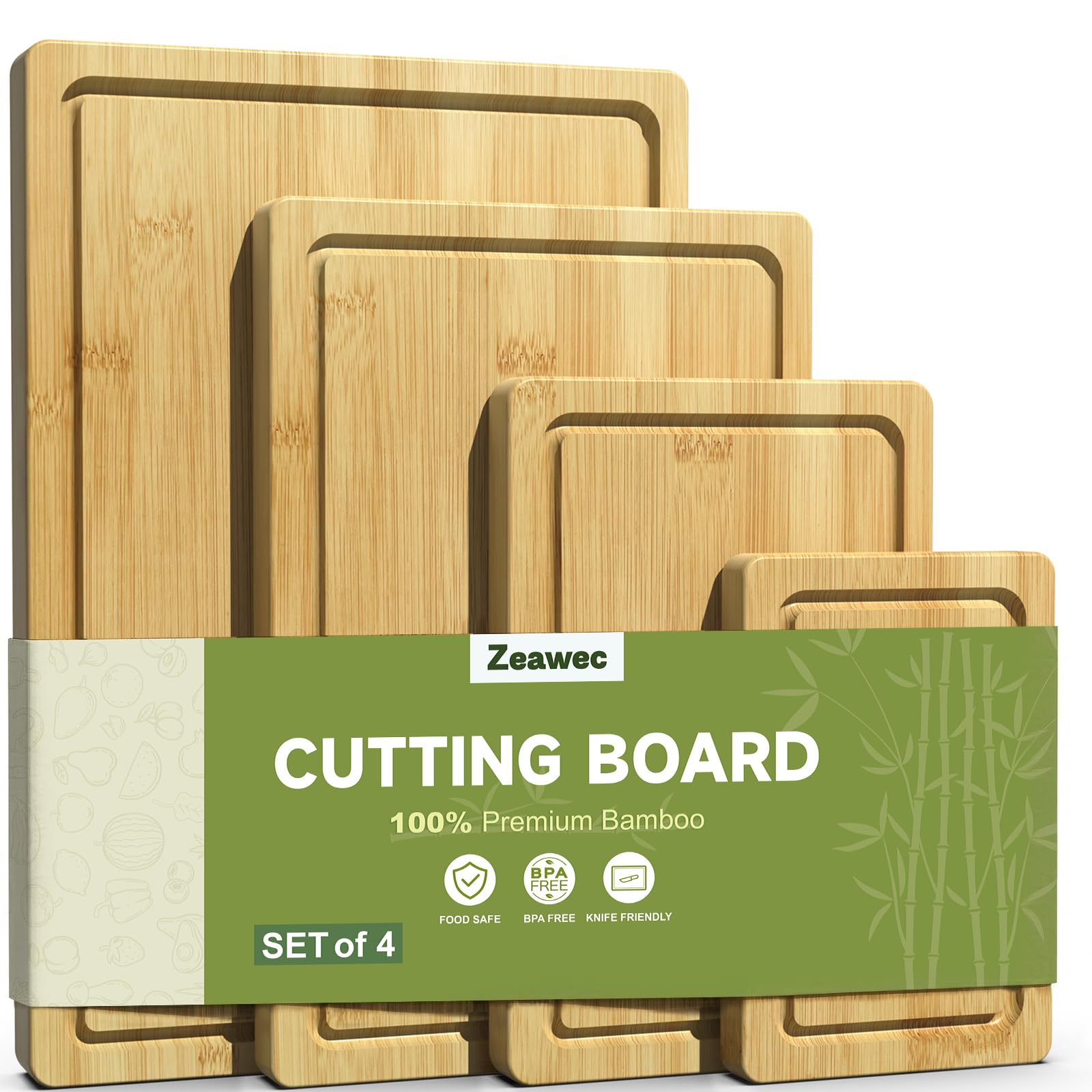 Zeawec 4-Piece Set Bamboo Cutting Board