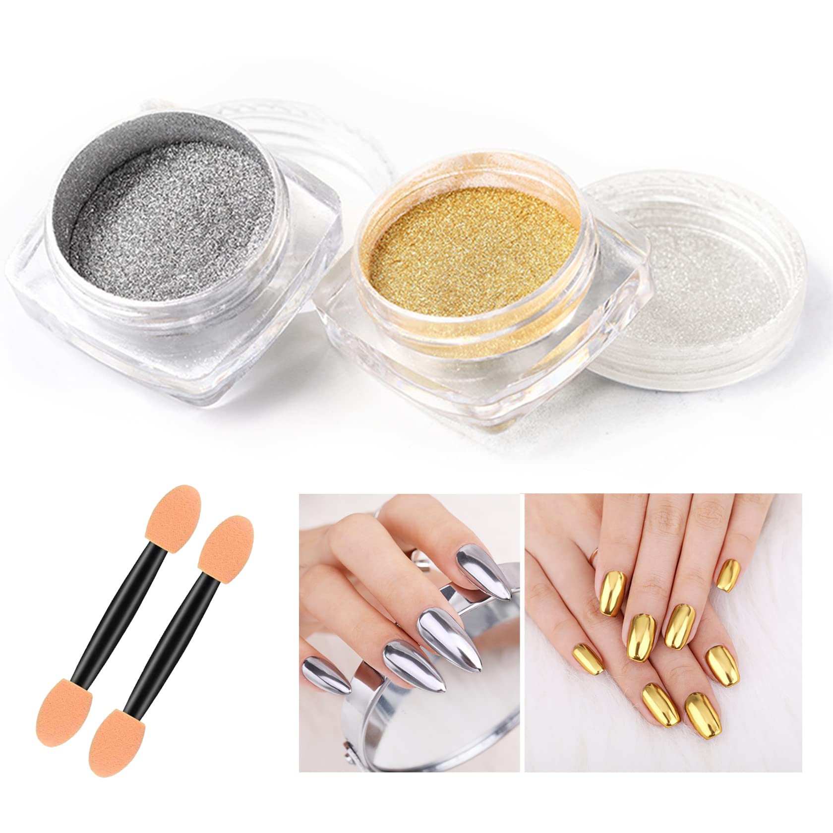silver gold mirror chrome nail powder metallic holographic nail powder chrome powder nails chrome powder set pigment powder for nails mirror nail polish nail chrome powder for gel nails
