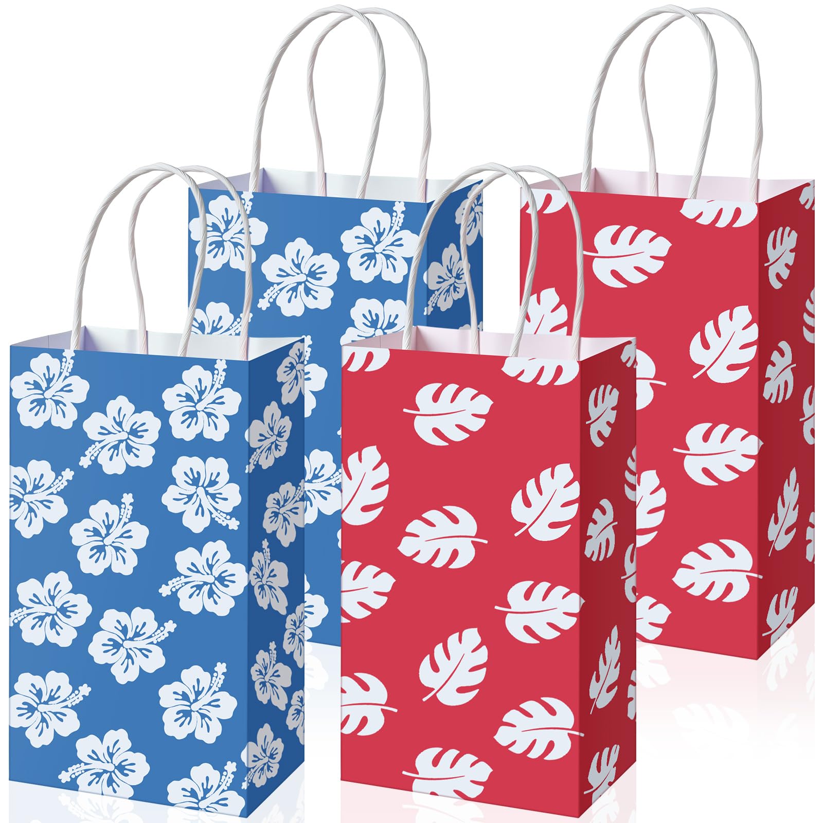 Kolldenn 32 Pcs Cute Cartoon Red Blue Party Gift Bags Summer Hawaii Cartoon Paper Bags Birthday Gift Birthday Blue Red Party Decorations Supplies