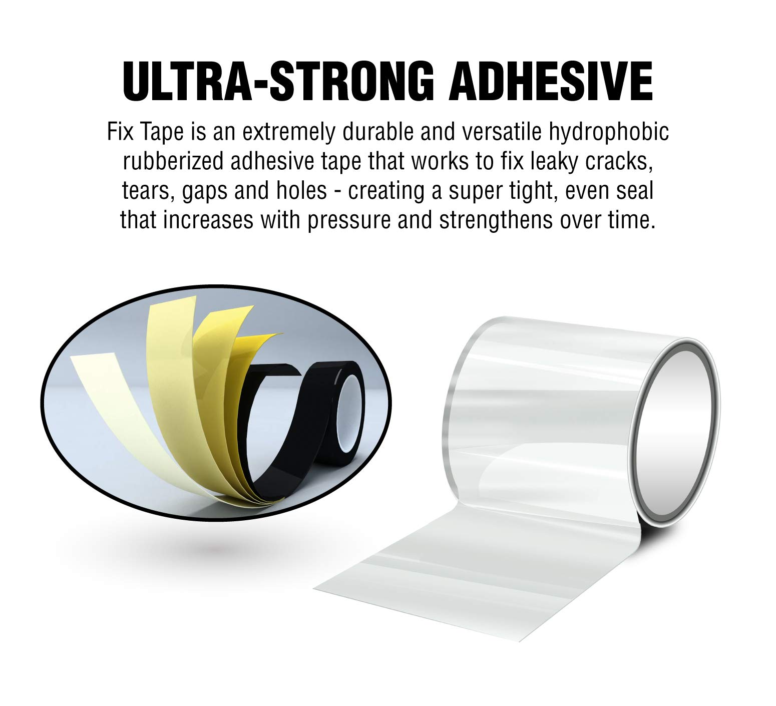 The Original Fix Tape (As Seen On TV), Rubberized Waterproof Adhesive Seal Tape, Patch and Repair Cracks, Pipes, Roof, Boat Leaks (Clear, 8 inches x 5 feet)