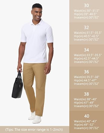 JWM Mens Casual Chinos Pants Straight Fit - Cotton Twill Khaki Pant Comfy Stretch Travel Golf Trousers with Zipper Pocket