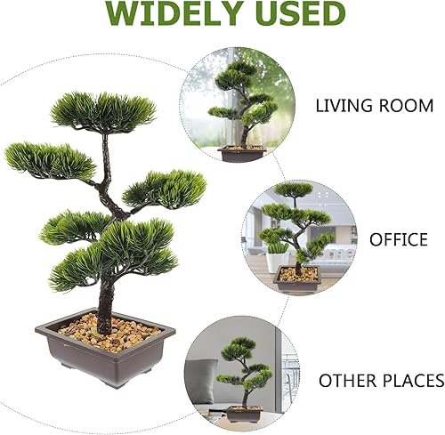 Miniatura 5 de VOSAREA Árbol de pino bonsái artificial, simulación de imitación de planta en maceta, exhibición de escritorio, adornos de maceta de árbol falso,