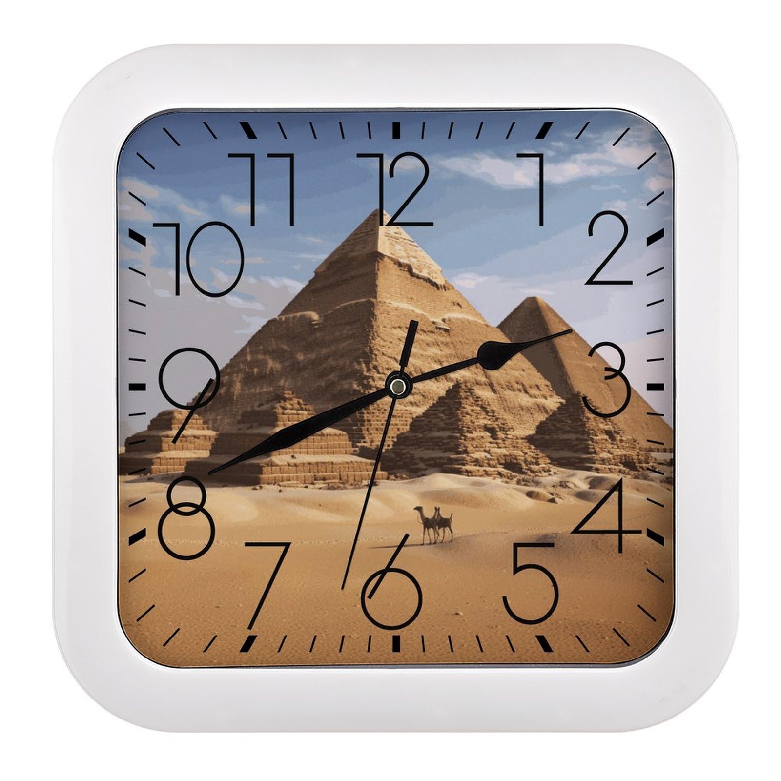 FekiLoot Ancient Egypt Pyramid Wall Clock 10.2" Modern Farmhouse Square Clocks Silent No Ticking, Wall Art and Timepiece Clock for Shelf Table Mantel Or Bedside Clocks