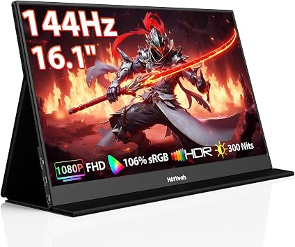 HotYeah Portable Travel Monitor, 16.1 144Hz 1080P FHD Portable Monitor, 106% sRGB HDR Display USB-C HDMI External Screen w/Smart Cover, 2nd Screen for Laptop, PC, Mac, Switch, PS5/4, Xbox
