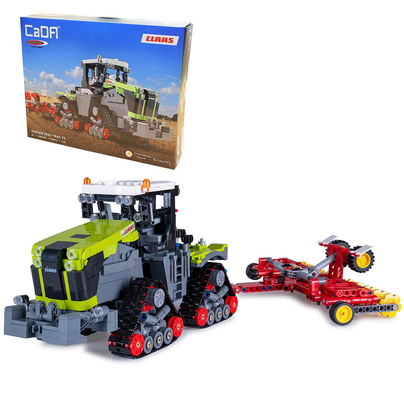 JAMARA 402856 CADA Claas Xerion 5000 Trac TS 1:32 Bricks, giocattolo agricolo per bambini a partire dagli 8 anni, tecnica per ragazzi, set di mattoncini a morsetto, idea regalo per bambini, fedele ai
