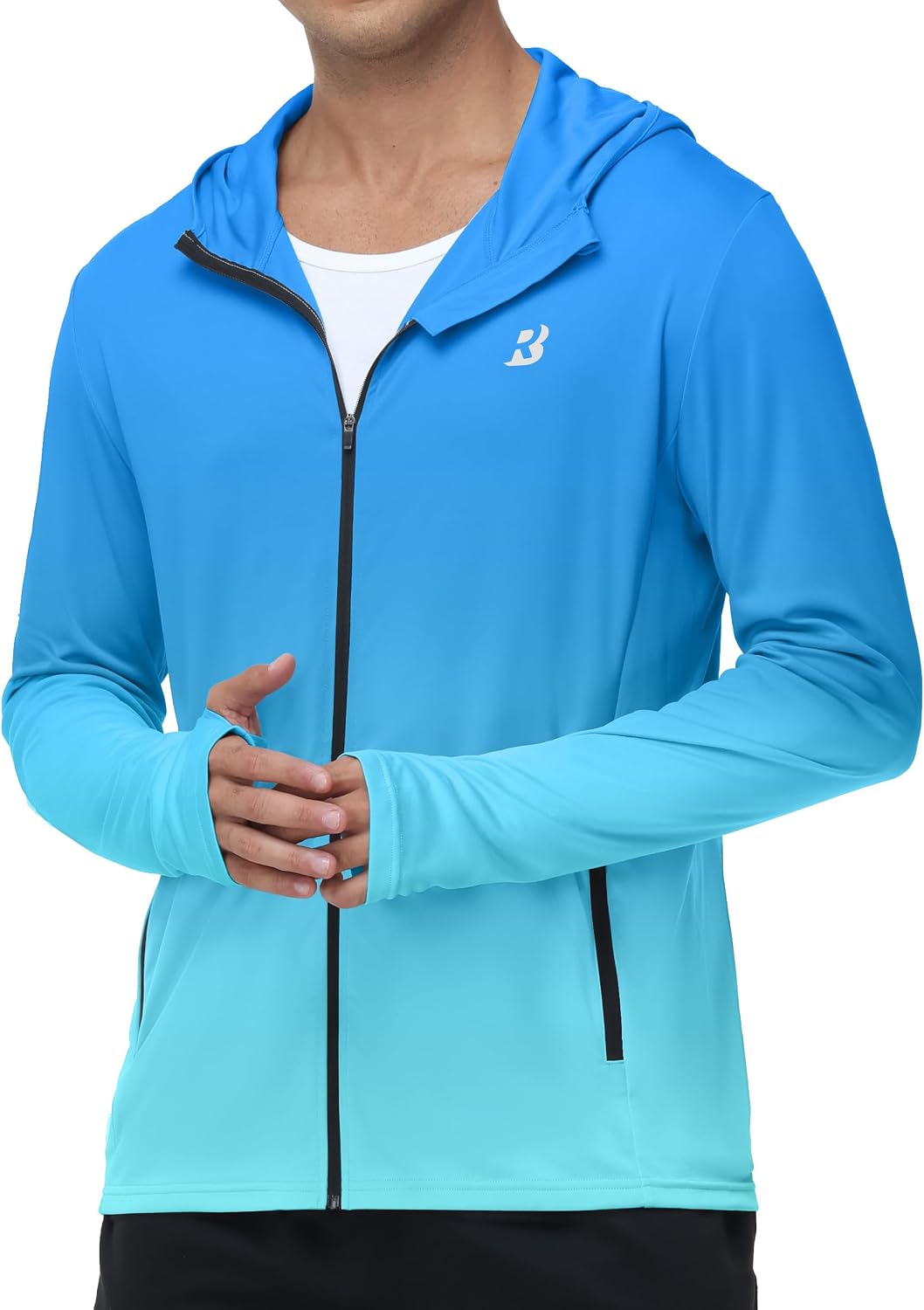 Roadbox Men’s UPF 50+ Sun Hoodie, Full Zip Long Sleeve Lightweight Jacket, UV Protection Shirt for Outdoor Fishing Hiking