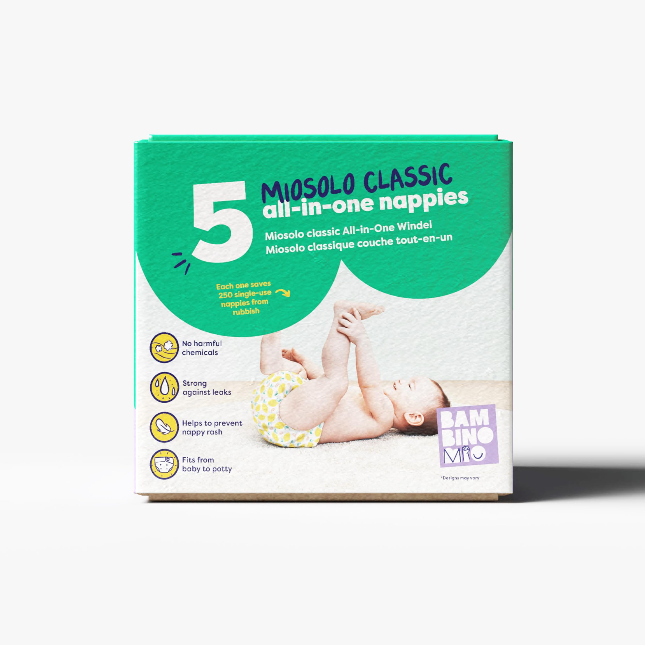 Bambino Mio Miosolo Classic – Confezione da 5 pannolini riutilizzabili (ANIMALI) – Pannolini di stoffa «tutto in uno», pannolini lavabili taglia unica, pannolini riutilizzabili per neonati