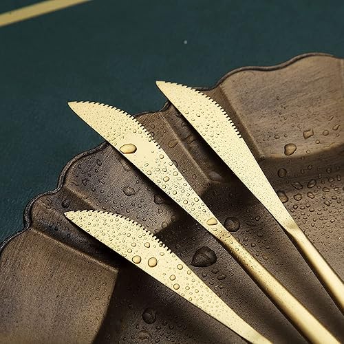 Miniatura 6 de HOMQUEN Cuchillos de cena, 6 piezas, cuchillo de cena de acero inoxidable dorado mate, cuchillo de mantequilla resistente, cuchillos de mantequilla