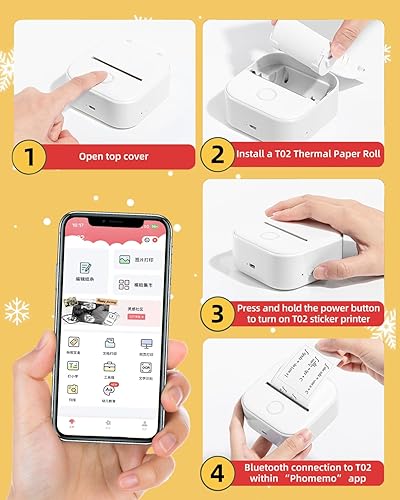 Vista 32 de Memoqueen T02 - Miniimpresora térmica de bolsillo, impresora térmica de bolsillo, de fotos, inalámbrica, con Bluetooth, para diario, notas, fotos