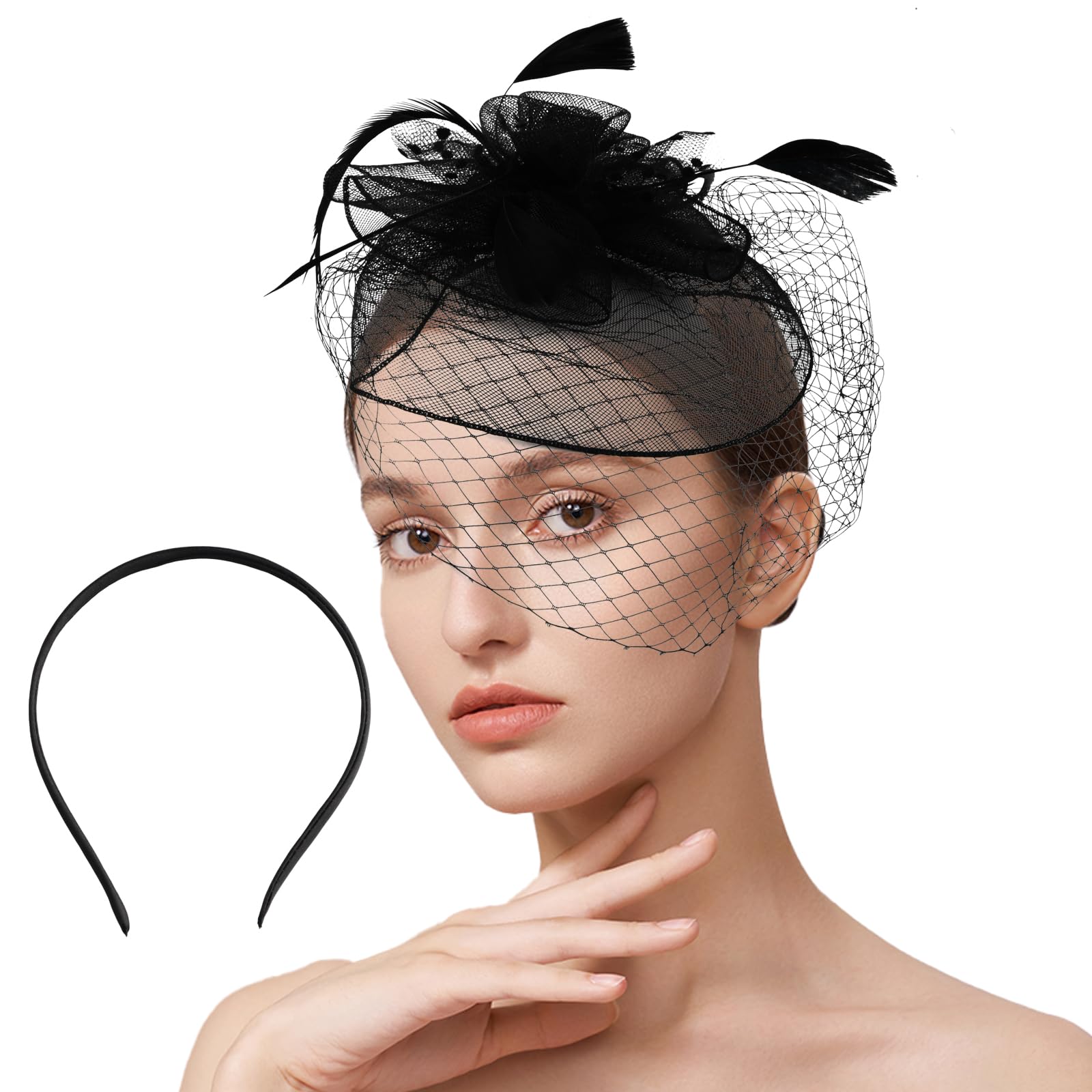 Anseom Tocados Sombrero Para Mujer, Diadema para Novia con Diseño de Flores, Diadema de De Malla Tocado De Cumpleaños, Vintage Flor Fascinator Tocados, Horquilla Diademas Novia Sombrero De Copa