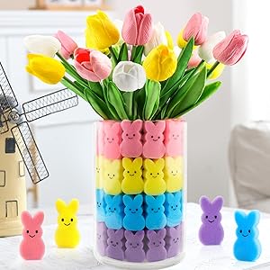 Easter Decorations Easter Decor 15pcs Artificial Tulips with 48pcs Bunnies Vase Filler Spring Decor Home Indoor Decoration Centerpieces for Tables