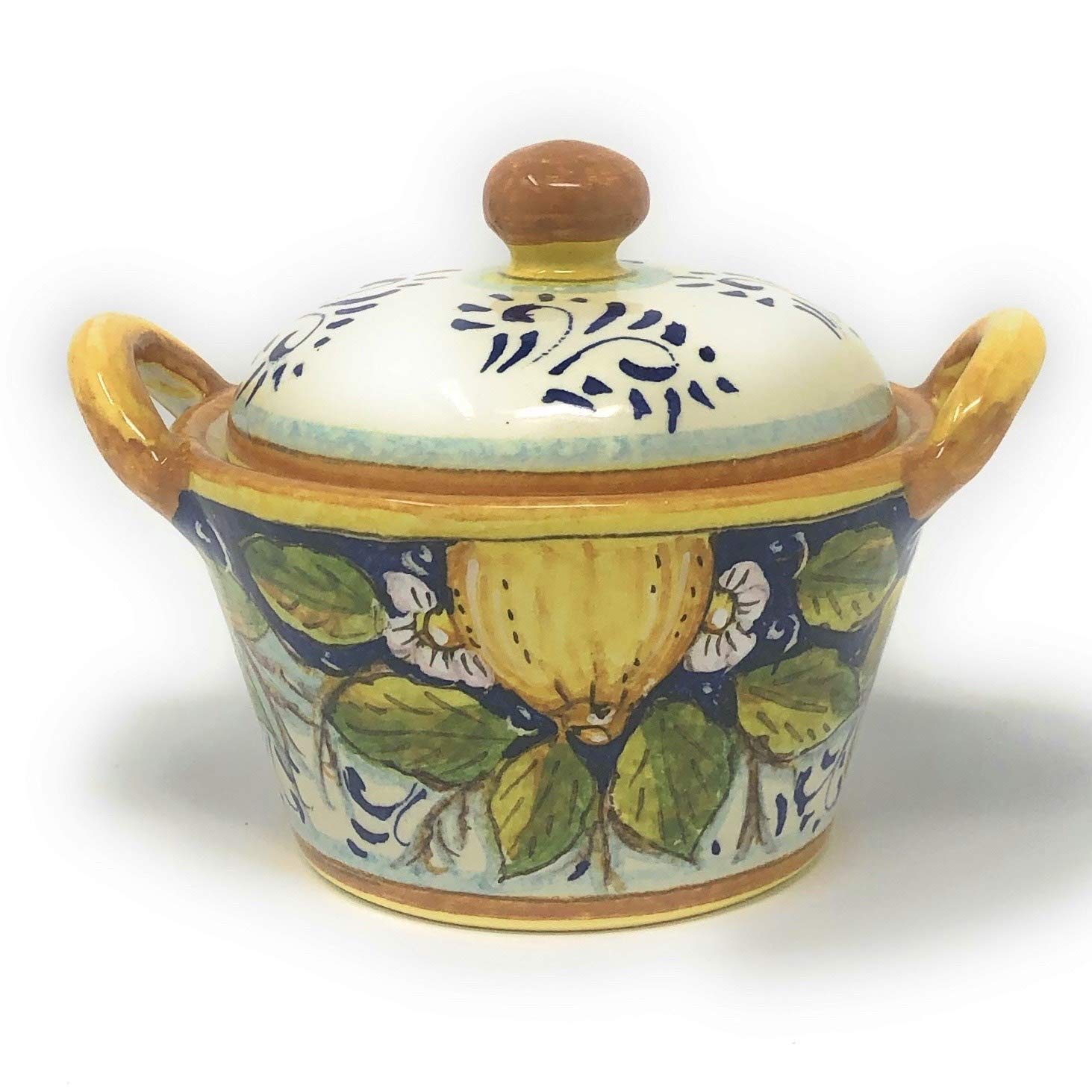 CERAMICHE PARRINI - Italian Ceramic Art Sugar - Cheese Bowl Pottery Decorated Three Lemons Tuscany Hand Painted Made in ITALY