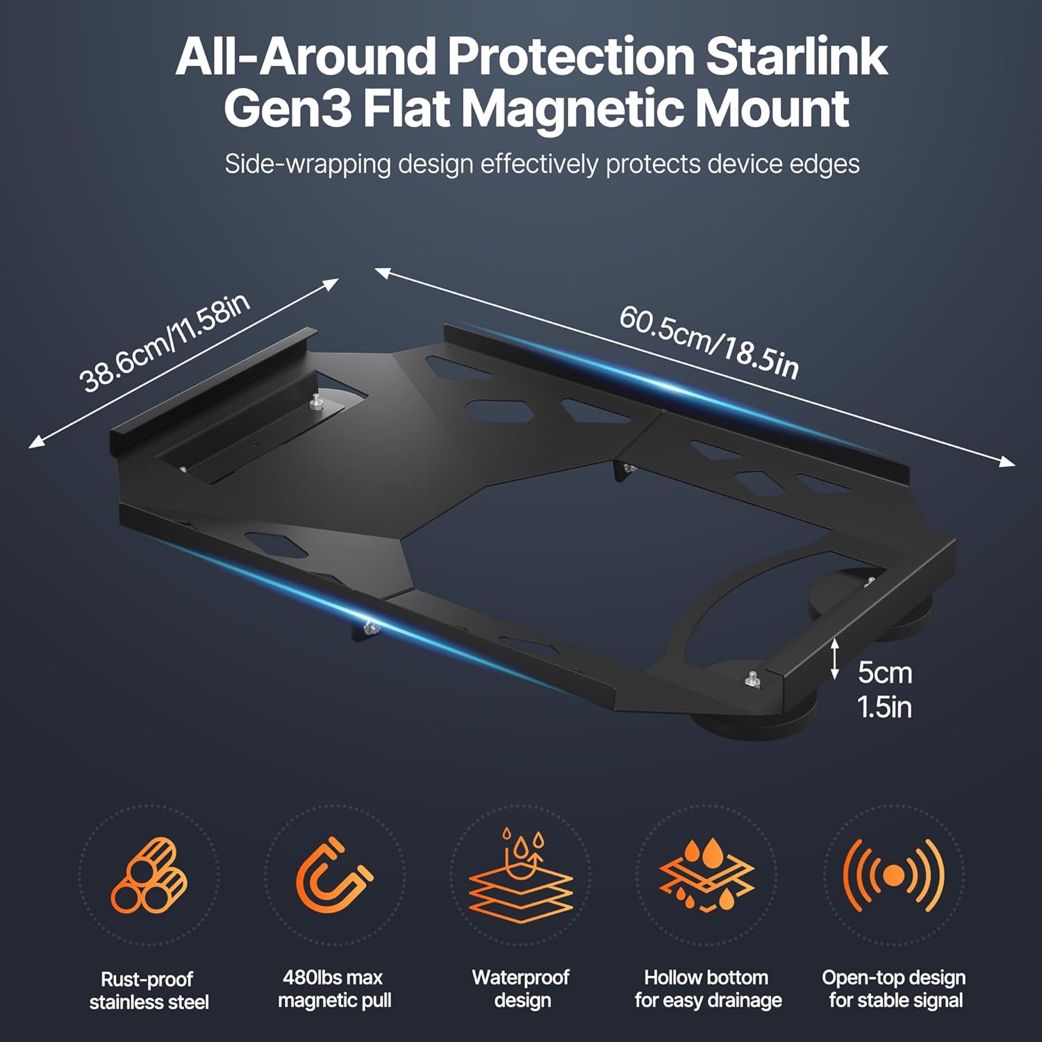 for Starlink Gen 3 Flat Magnetic Mount Kit,Ultra Strong 220lbs Quick Release Starlink Standard Dish Roof Mount,Designed for Vehicles,Boats,RV and Overlanding,Stainless Steel,Black