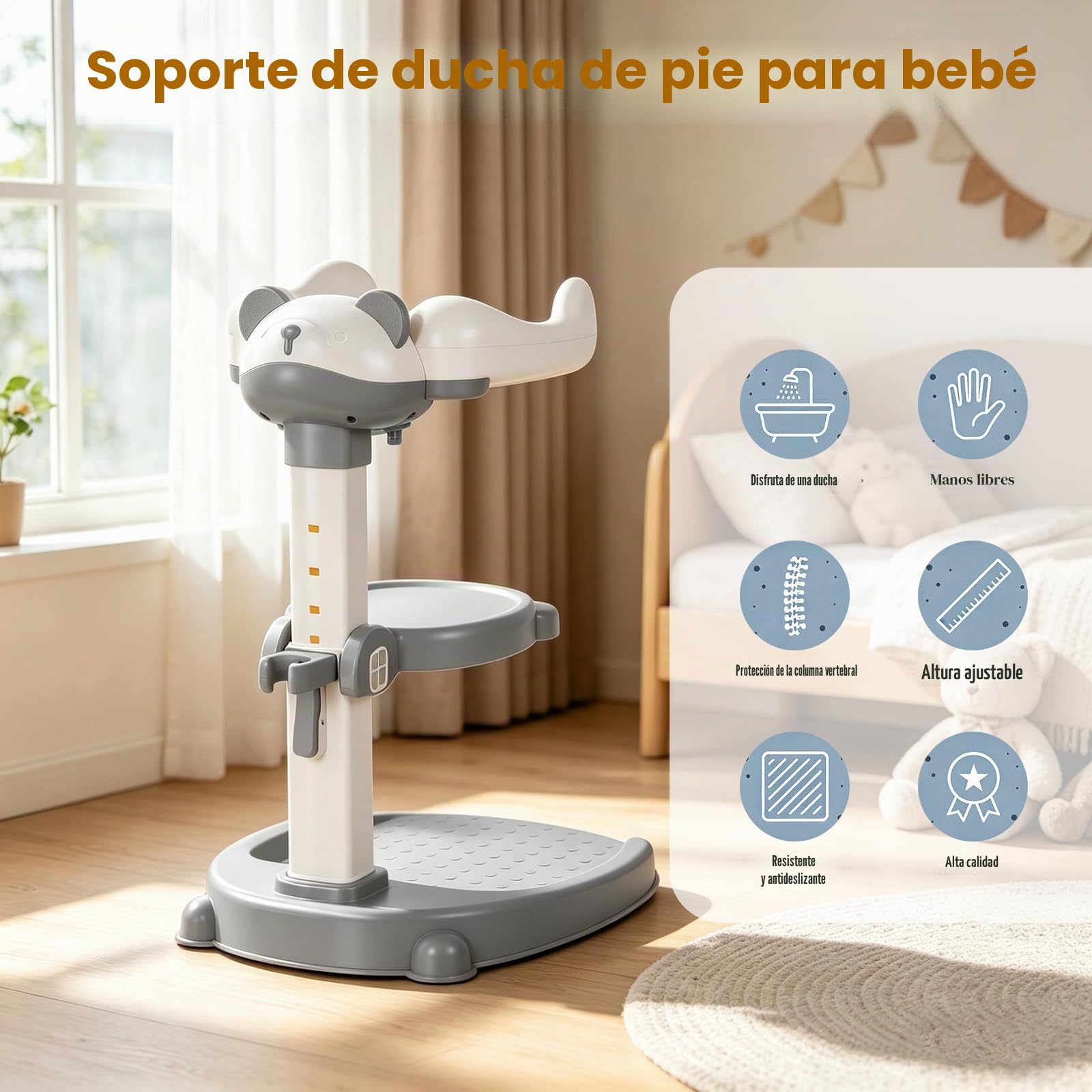 Soporte de Bañera para Bebé, Torre de Bañera Ajustable para Bebé que se Pone de Pie, Asiento de Bañera para Bebé desde hasta Niño Pequeño (8-36 Meses) para Bañarse y Cambiar Pañales (Gris)