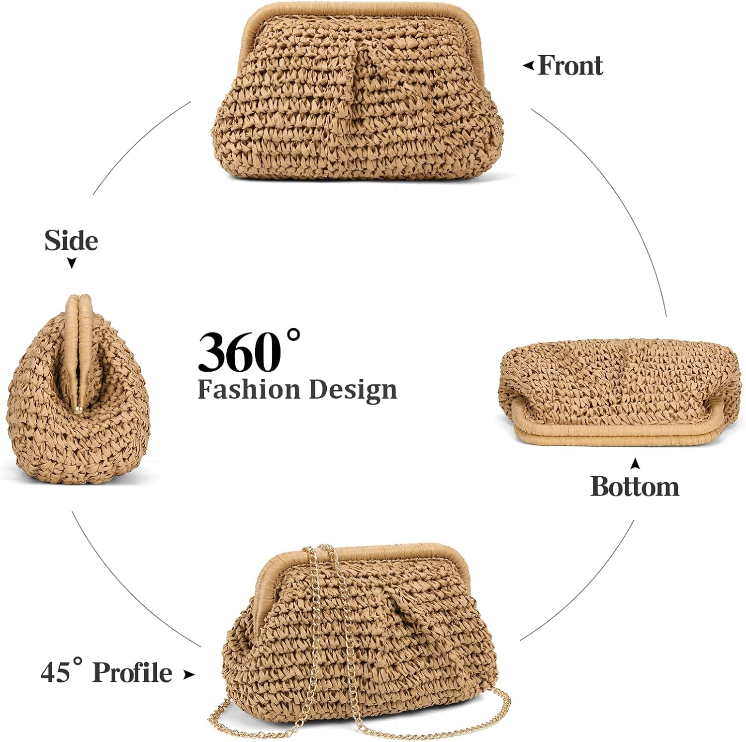 RNIEGA Straw Clutch Purses for Women Cloud Dumpling Pouch Straw crossbody Handbag Summer Beach Woven Shoulder Bags